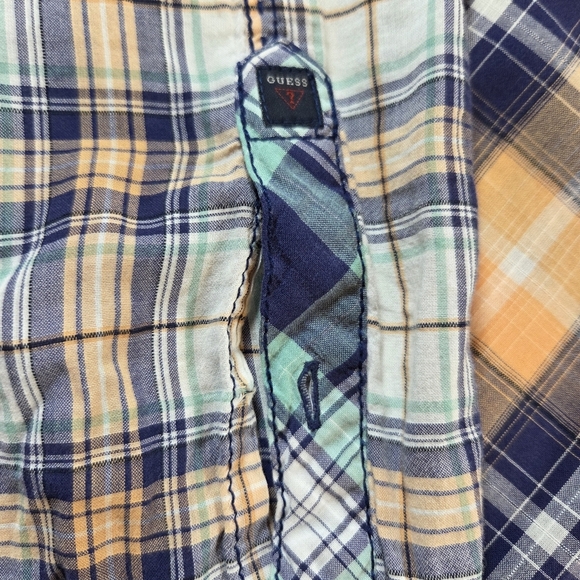 Guess Mens Retro  Blue and Green Casual Button Down Shirt Size XL - Picture 4 of 8